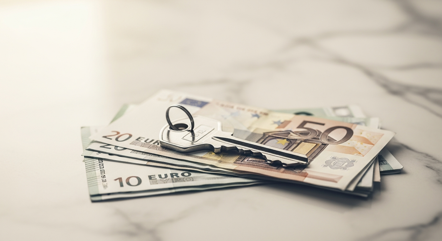 Clés de maison posées sur des billets représentant l'apport immobilier